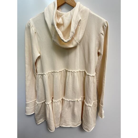 Free People Tiered Ruffle Hoodie Sweatshirt Heather pink Zipper Fray Hem NWOT - Picture 6 of 7